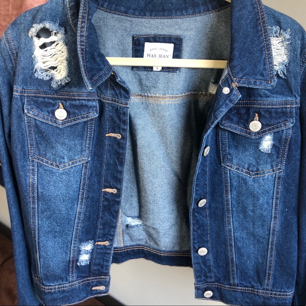 Dark wash distressed jean jacket